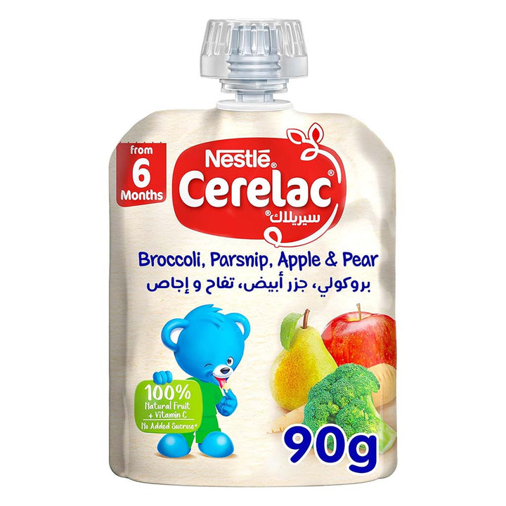 Nestle Cerelac Fruits Puree Pouch With Broccoli, Parsnip, Apple & Pear For Babies From 6 Months, 16 x 90g, Pack of 16's - Easy Pharmacy LLC