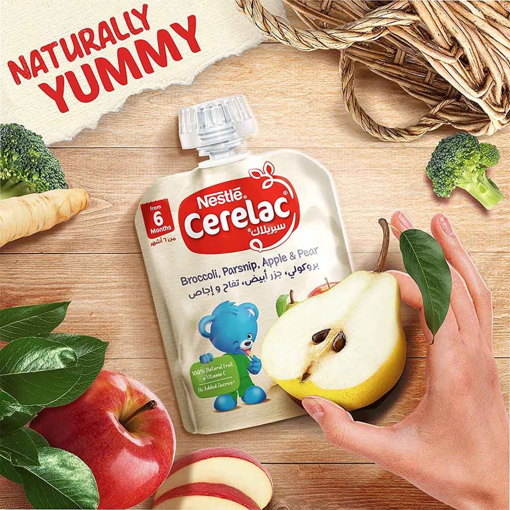 Nestle Cerelac Fruits Puree Pouch With Broccoli, Parsnip, Apple & Pear For Babies From 6 Months, 16 x 90g, Pack of 16's - Easy Pharmacy LLC