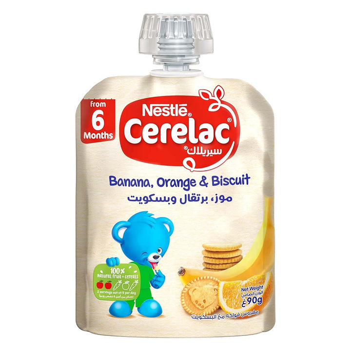 Nestle Cerelac Fruits Puree Pouch With Banana, Orange & Biscuit For Babies From 6 Months, 16 x 90g, Pack of 16's - Easy Pharmacy LLC
