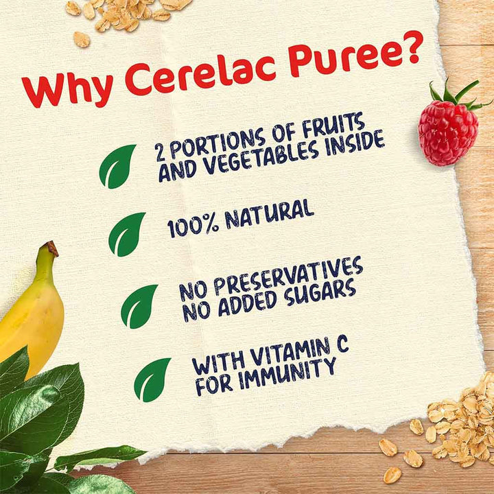 Nestle Cerelac Fruits Puree Pouch With Raspberry, Pear, Banana & Oats For Babies From 6 Months, 16 x 90g, Pack of 16's - Easy Pharmacy LLC