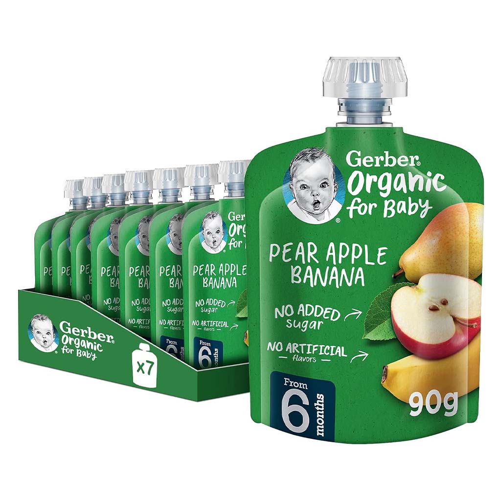 Gerber Organic Puree With Pear, Apple, & Banana For Babies From 6 Months, 7 x 90g, Pack of 7's - Easy Pharmacy LLC
