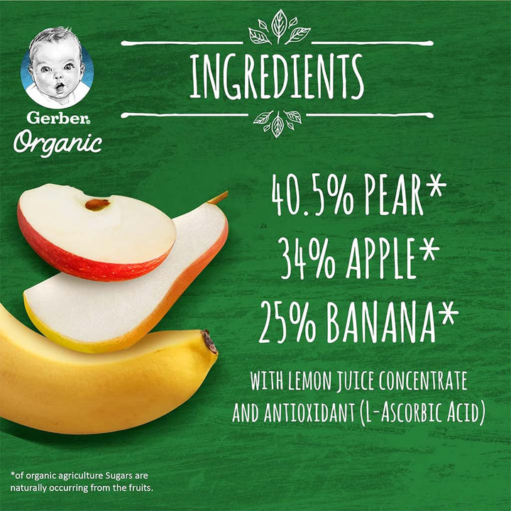 Gerber Organic Puree With Pear, Apple, & Banana For Babies From 6 Months, 7 x 90g, Pack of 7's - Easy Pharmacy LLC