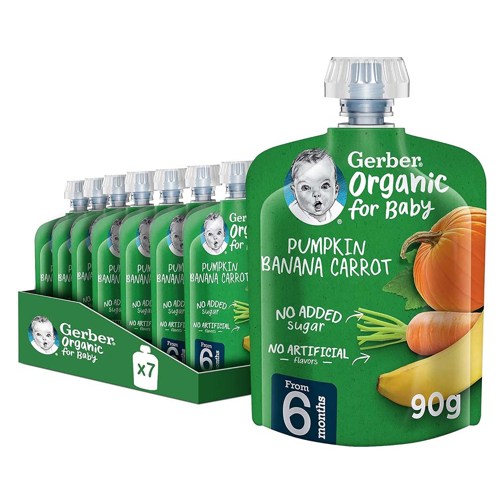 Gerber Organic Puree With Pumpkin, Banana, & Carrot For Babies From 6 Months, 7 x 90g, Pack of 7's - Easy Pharmacy LLC