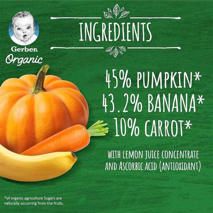 Gerber Organic Puree With Pumpkin, Banana, & Carrot For Babies From 6 Months, 7 x 90g, Pack of 7's - Easy Pharmacy LLC