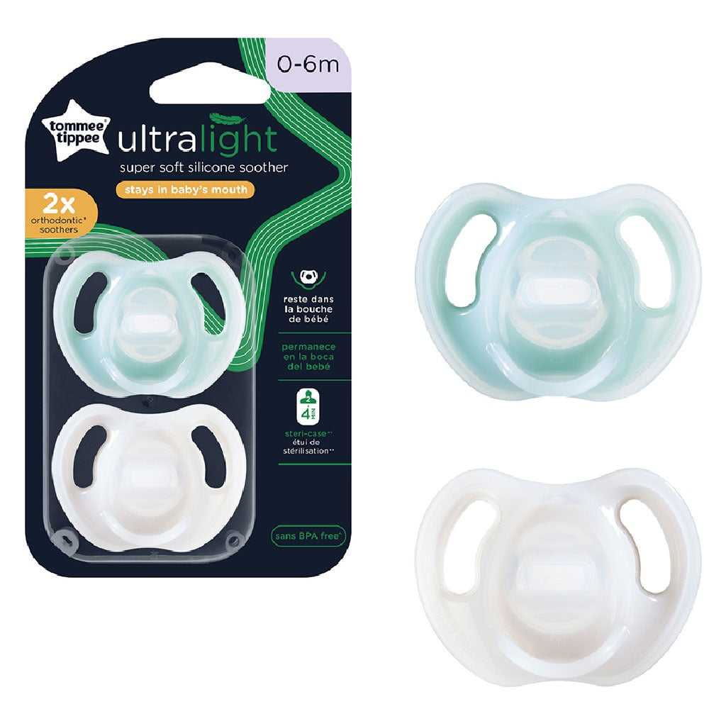 Tommee Tippee Ultralight Super Orthodontic Soft Silicone Baby Soother For 0 To 6 Months - Green/White, Pack of 2’s - Easy Pharmacy LLC