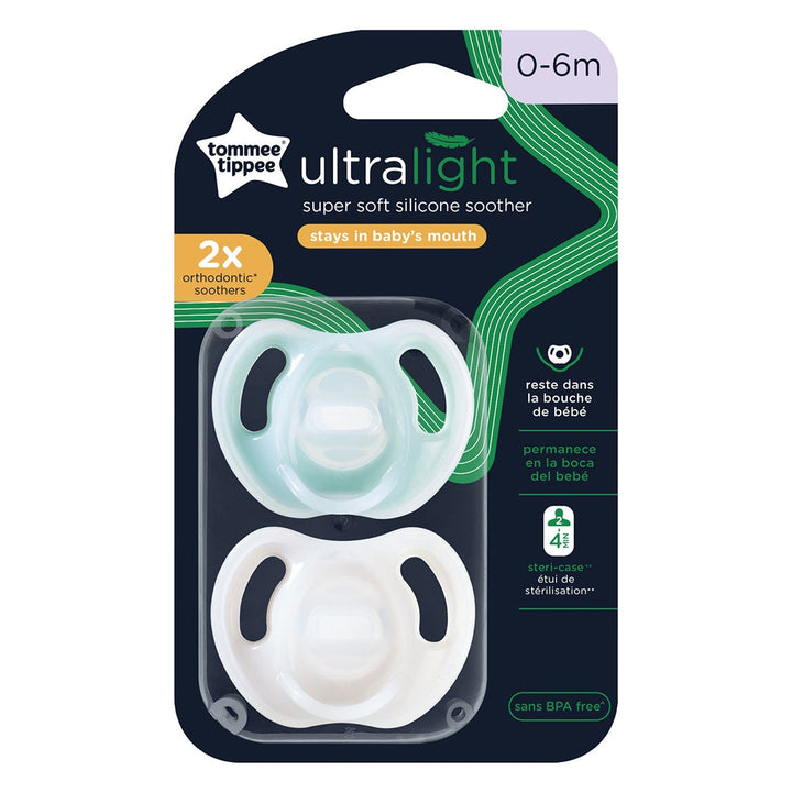 Tommee Tippee Ultralight Super Orthodontic Soft Silicone Baby Soother For 0 To 6 Months - Green/White, Pack of 2’s - Easy Pharmacy LLC