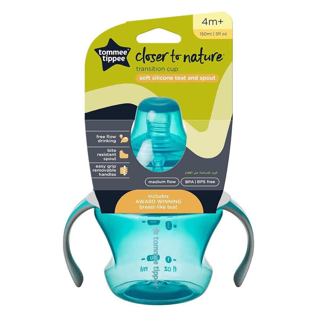 Tommee Tippee Closer To Nature Soft Silicone Teat & Spout Transition Infant Cup From 4+ Months - Color Blue 150ml - Easy Pharmacy LLC