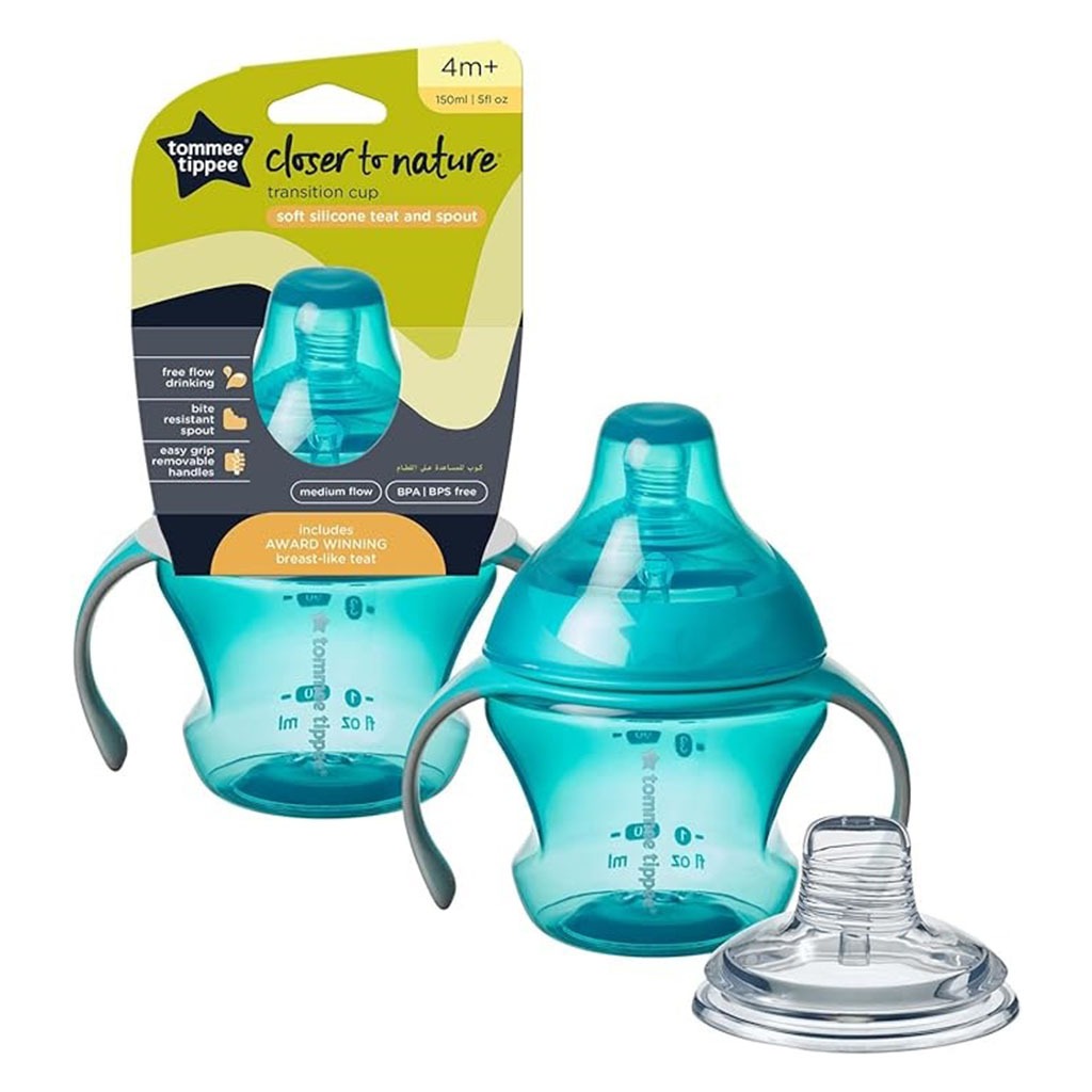 Tommee Tippee Closer To Nature Soft Silicone Teat & Spout Transition Infant Cup From 4+ Months - Color Blue 150ml - Easy Pharmacy LLC