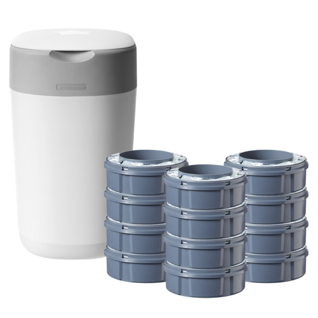 Tommee Tippee Twist & Click Sangenic Universal Advanced Nappy Disposal Bin With 12 Refill Cassette Complete Starter Set For Nappy Disposal - White - Easy Pharmacy LLC