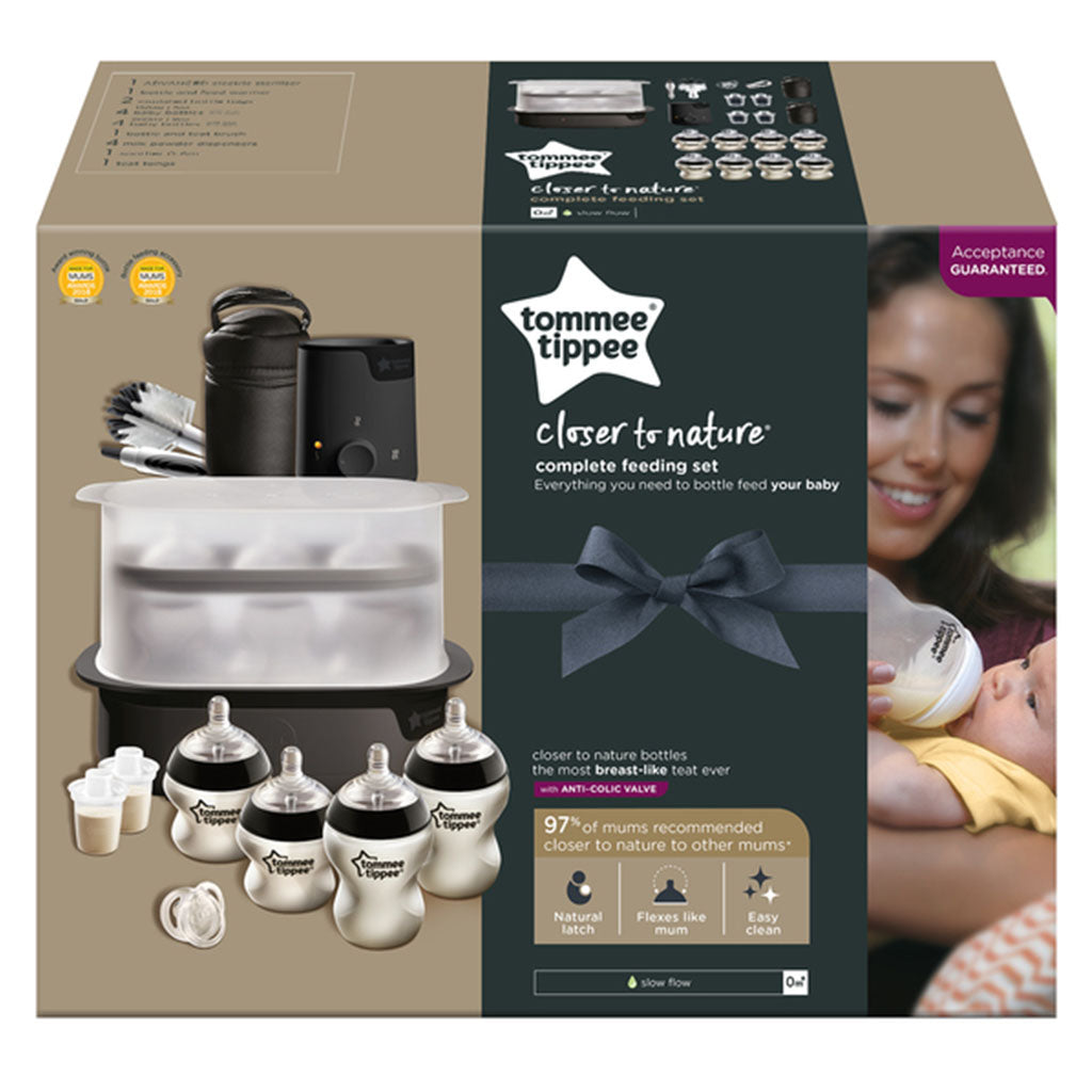 Tommee Tippee Closer To Nature Complete Infant Feeding Set With Electric Steam Sterilizer For 0+ Months - Black Color, Kit of 19 Pieces - Easy Pharmacy LLC