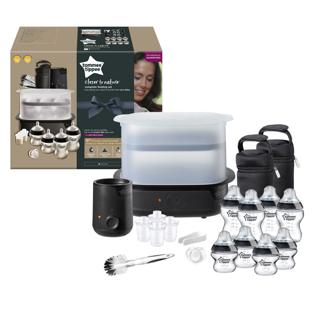 Tommee Tippee Closer To Nature Complete Infant Feeding Set With Electric Steam Sterilizer For 0+ Months - Black Color, Kit of 19 Pieces - Easy Pharmacy LLC