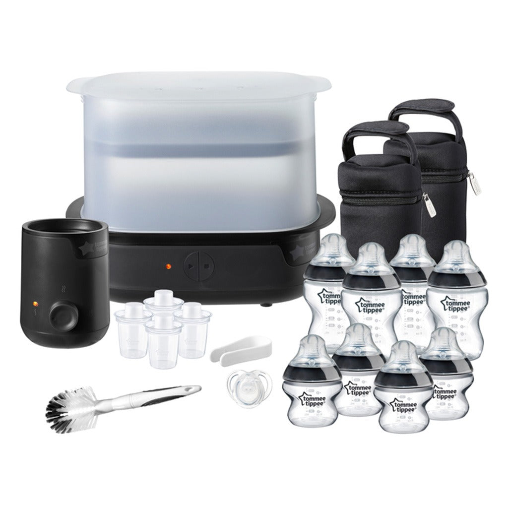 Tommee Tippee Closer To Nature Complete Infant Feeding Set With Electric Steam Sterilizer For 0+ Months - Black Color, Kit of 19 Pieces - Easy Pharmacy LLC
