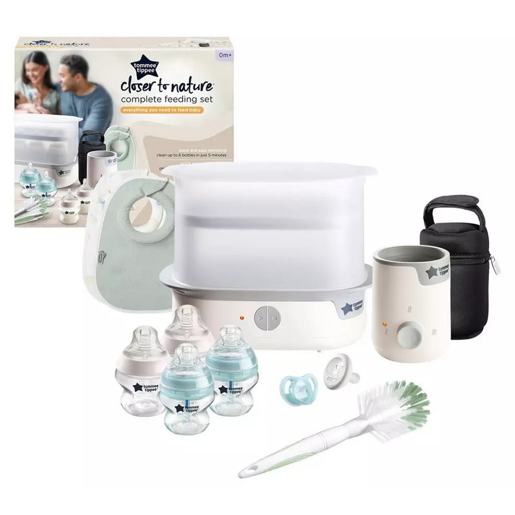 Tommee Tippee Closer To Nature Complete Infant Feeding Set With Electric Steam Sterilizer For 0+ Months - White Color, Kit of 12 Pieces - Easy Pharmacy LLC