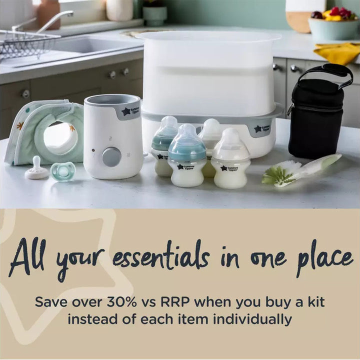 Tommee Tippee Closer To Nature Complete Infant Feeding Set With Electric Steam Sterilizer For 0+ Months - White Color, Kit of 12 Pieces - Easy Pharmacy LLC