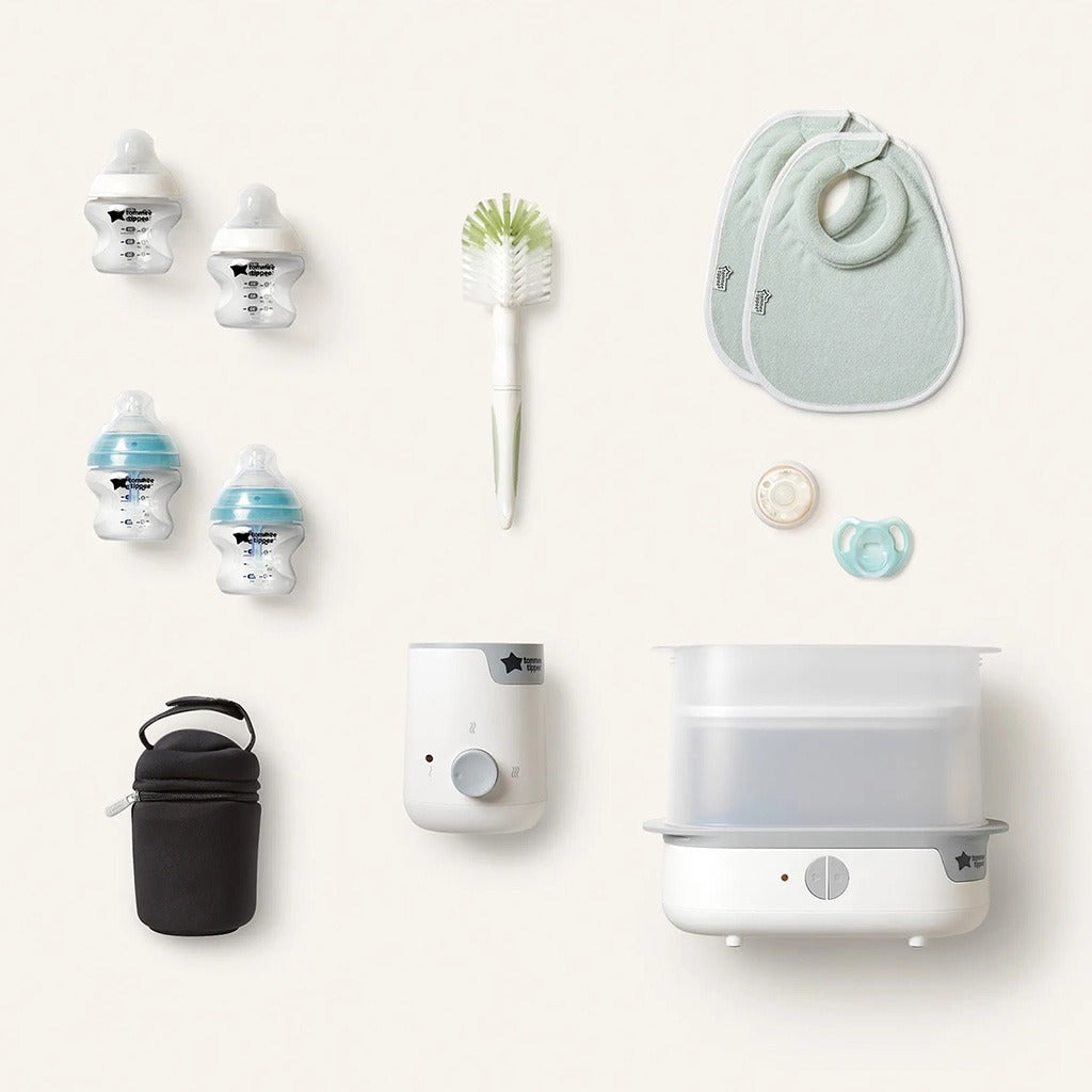 Tommee Tippee Closer To Nature Complete Infant Feeding Set With Electric Steam Sterilizer For 0+ Months - White Color, Kit of 12 Pieces - Easy Pharmacy LLC