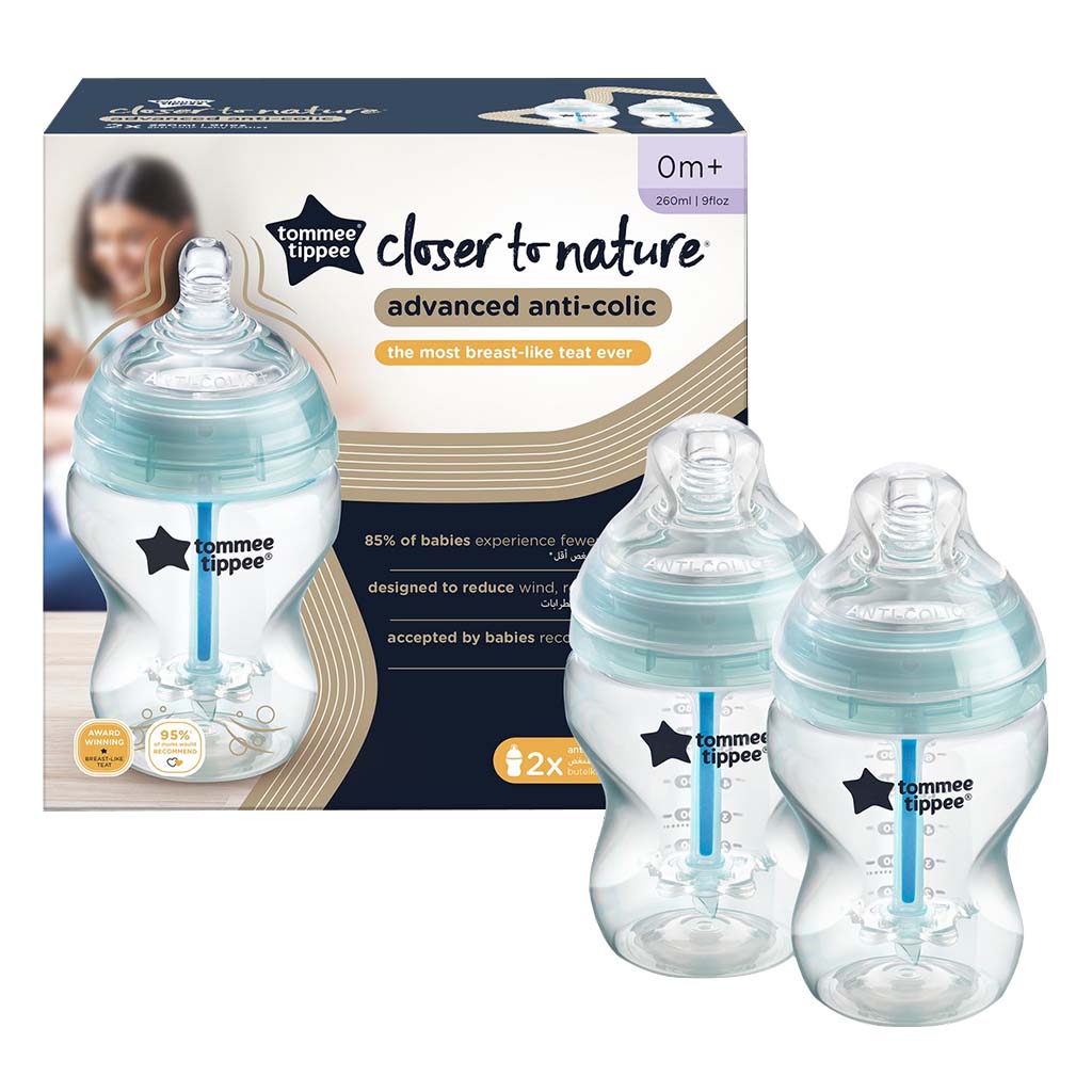 Tommee Tippee Closer To Nature Baby Feeding Bottle With Anti-Colic Valve For 0+ Months 260ml, Pack of 2’s - Easy Pharmacy LLC