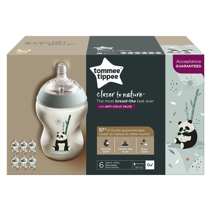Tommee Tippee Closer To Nature Slow Flow Baby Feeding Bottle 260ml For 0+ Months, Pack of 6's - Easy Pharmacy LLC