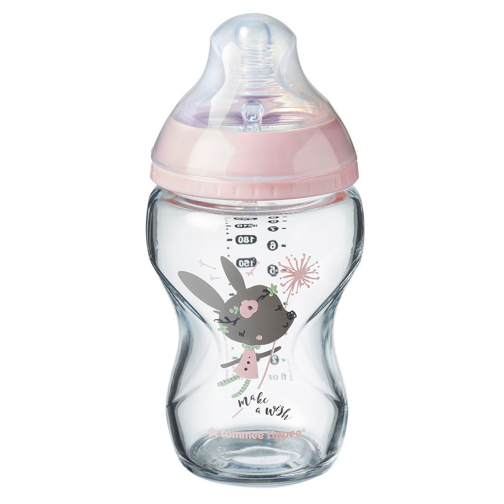 Tommee Tippee Closer To Nature Baby Feeding Glass Bottle For 0+ Months 250ml - Pink color - Easy Pharmacy LLC