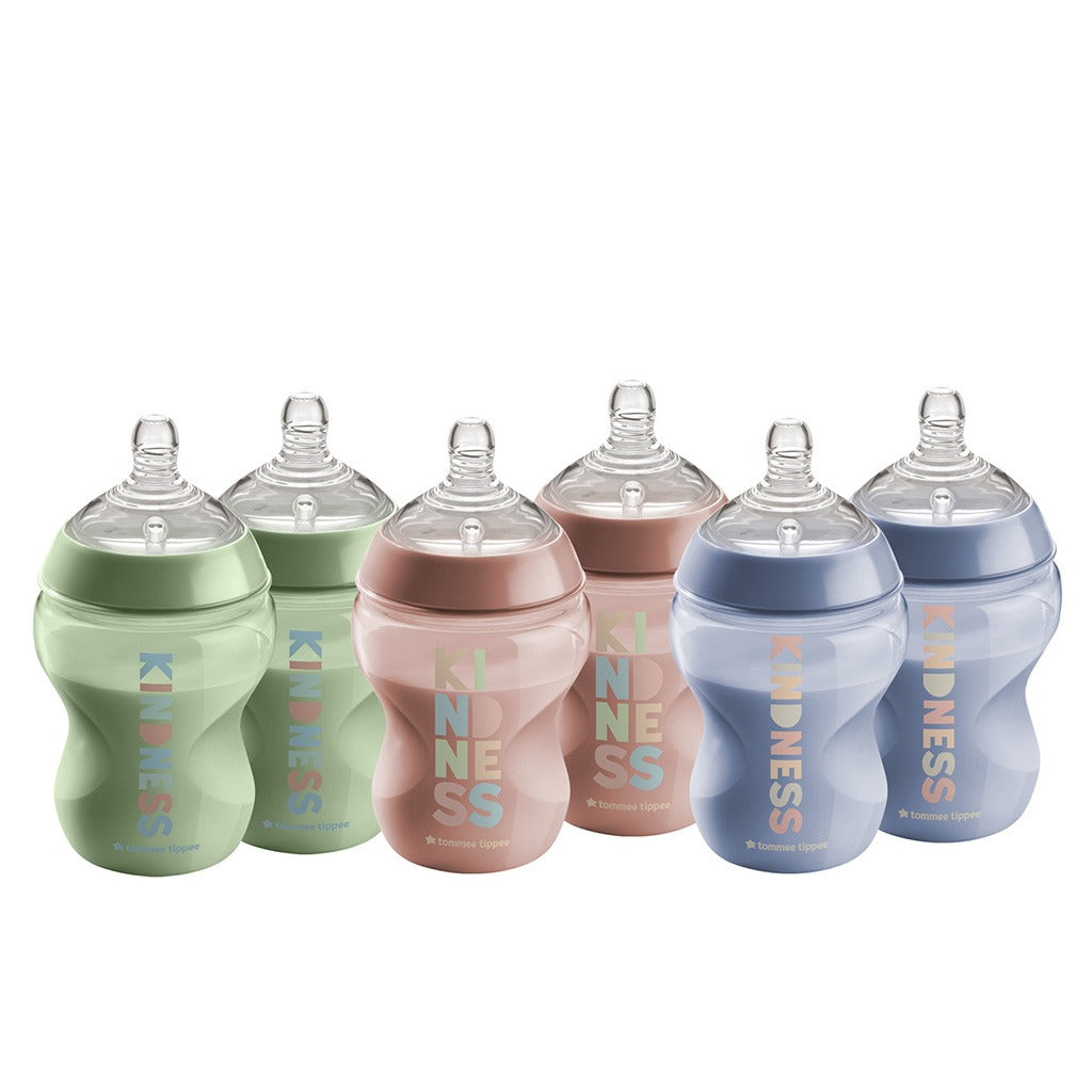 Tommee Tippee Closer To Nature Kindness Baby Feeding Bottle For 0+ Months 260ml - Multicolor, Pack of 6’s - Easy Pharmacy LLC