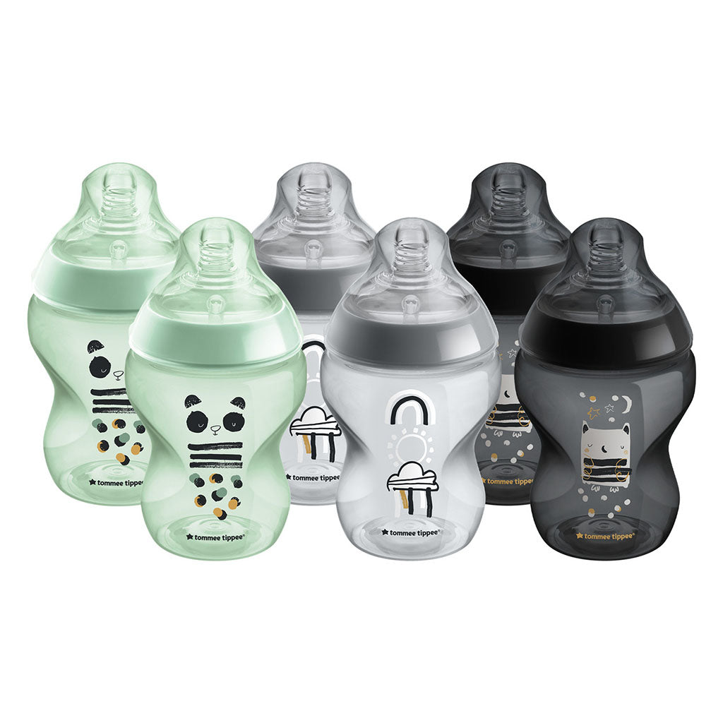 Tomme Tippee Closer To Nature Ollie & Pip Baby Feeding Bottle For 0+ Months 260ml - Multicolor, Pack of 6’s - Easy Pharmacy LLC