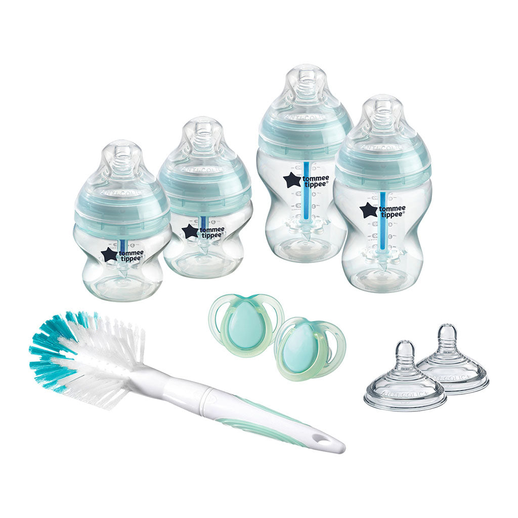 Tommee Tippee Closer To Nature Advanced Anti Colic Valve Baby Feeding Bottle Kit For 0+ Months - Mixed Sizes, Blue Color Starter Kit - Easy Pharmacy LLC