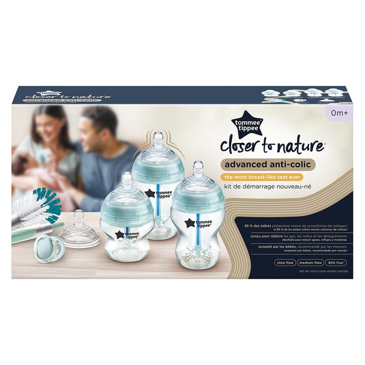 Tommee Tippee Closer To Nature Advanced Anti Colic Valve Baby Feeding Bottle Kit For 0+ Months - Mixed Sizes, Blue Color Starter Kit - Easy Pharmacy LLC