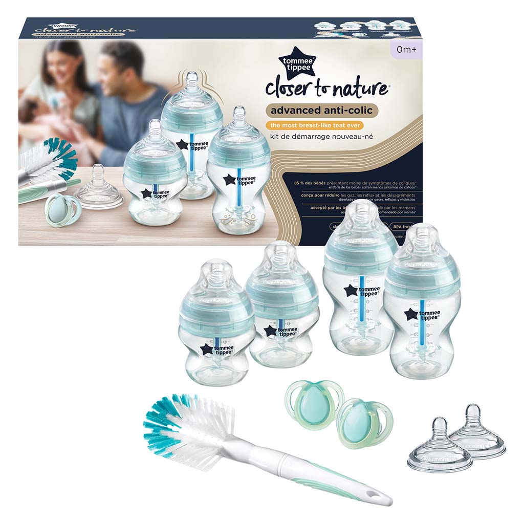 Tommee Tippee Closer To Nature Advanced Anti Colic Valve Baby Feeding Bottle Kit For 0+ Months - Mixed Sizes, Blue Color Starter Kit - Easy Pharmacy LLC