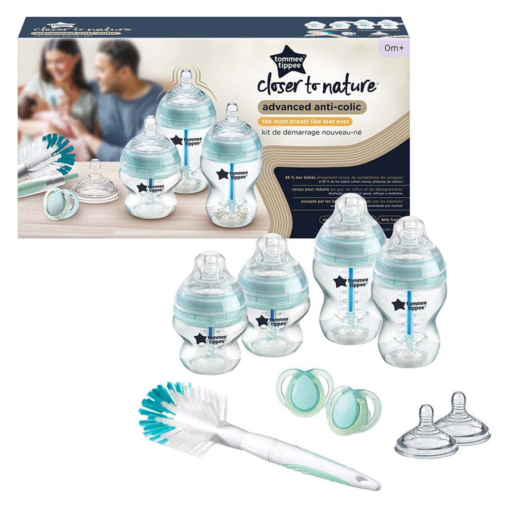 Tommee Tippee Closer To Nature Advanced Anti Colic Valve Baby Feeding Bottle Kit For 0+ Months - Mixed Sizes, Blue Color Starter Kit - Easy Pharmacy LLC