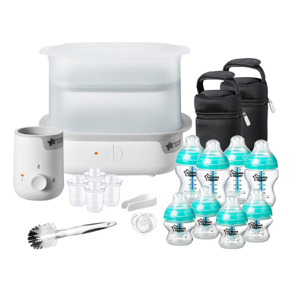 Tommee Tippee Advanced Anti Colic Valve Complete Infant Feeding Set With Electric Steam Sterilizer For 0+ Months - White Color, Kit of 19 Pieces - Easy Pharmacy LLC