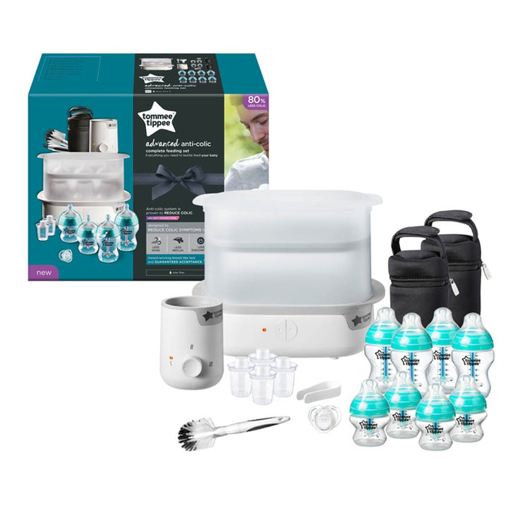 Tommee Tippee Advanced Anti Colic Valve Complete Infant Feeding Set With Electric Steam Sterilizer For 0+ Months - White Color, Kit of 19 Pieces - Easy Pharmacy LLC