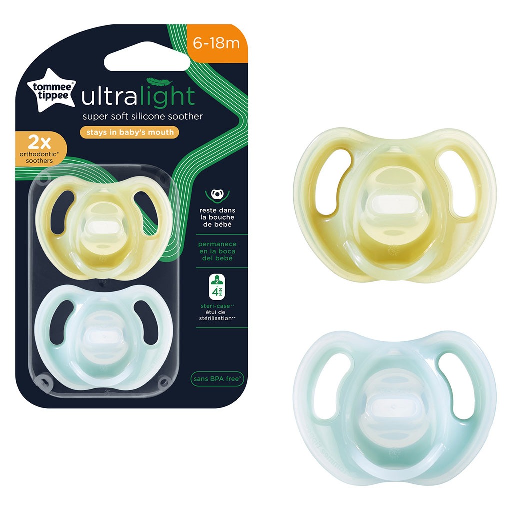 Tommee Tippee Ultralight Super Orthodontic Soft Silicone Baby Soother For 6-18 Months- Yellow/White, Pack of 2’s - Easy Pharmacy LLC