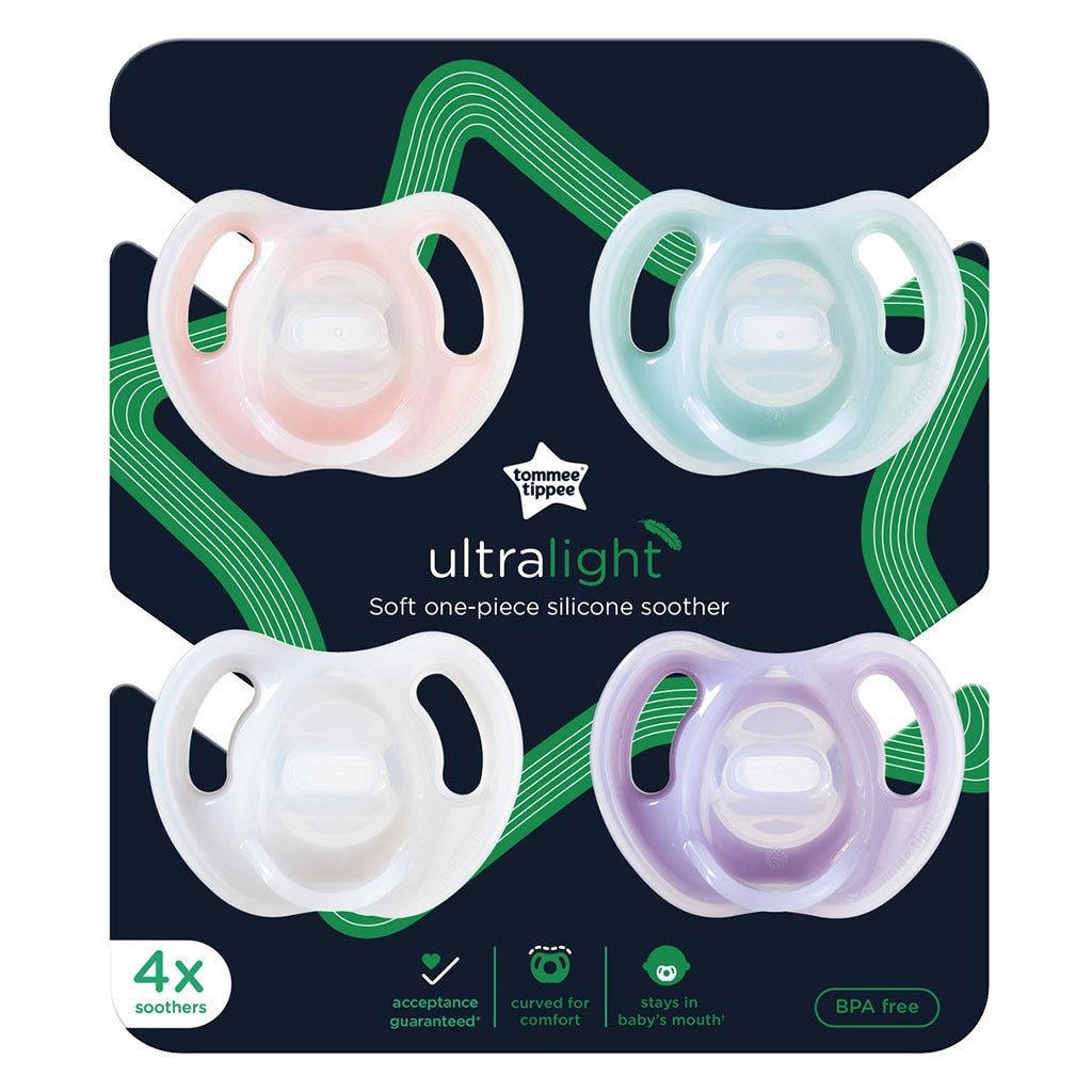 Tommee Tippee Ultralight Soft One Piece Silicone Baby Soother For 0 To 6 Months- Pink/Purple Color, Pack of 4’s - Easy Pharmacy LLC