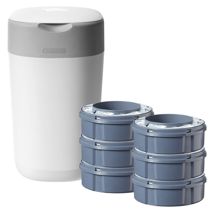 Tommee Tippee Twist & Click Advanced Nappy Disposal Bin + 6 Refill Cassette Complete Starter Set For Nappy Disposal - Easy Pharmacy LLC