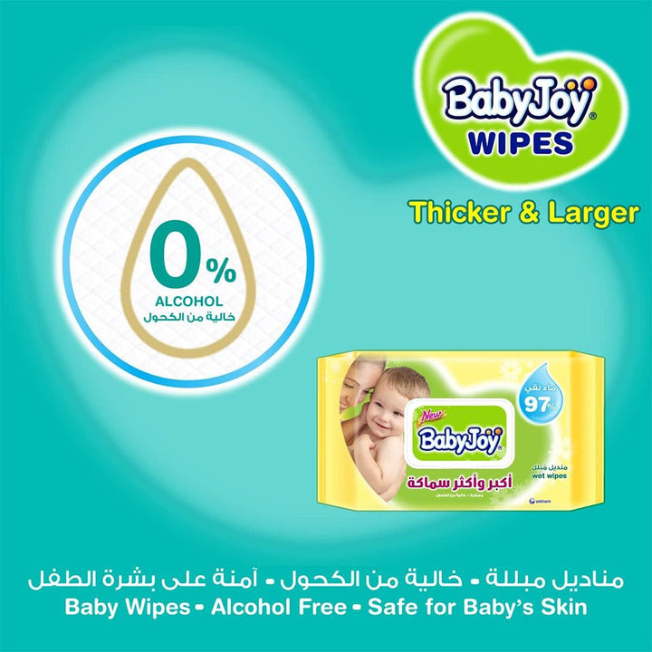 BabyJoy Thicker & Larger Baby Wet Wipes With 0% Alcohol, Pack of 120's - Easy Pharmacy LLC
