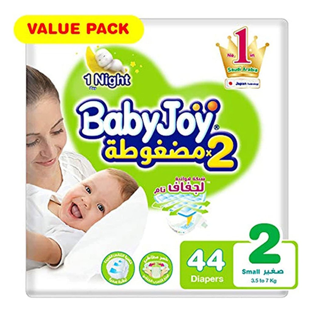 BabyJoy 2 x Compressed Baby Diapers For Infants, Small Size - 2, For 3.5-7Kg Baby, Value Pack of 44's - Easy Pharmacy LLC
