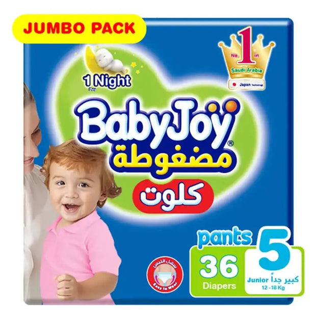 BabyJoy Compressed Diamond Pad Culotte Pant Baby Diapers, Size 5, Junior, For 12-18Kg Baby, Jumbo Pack of 36's