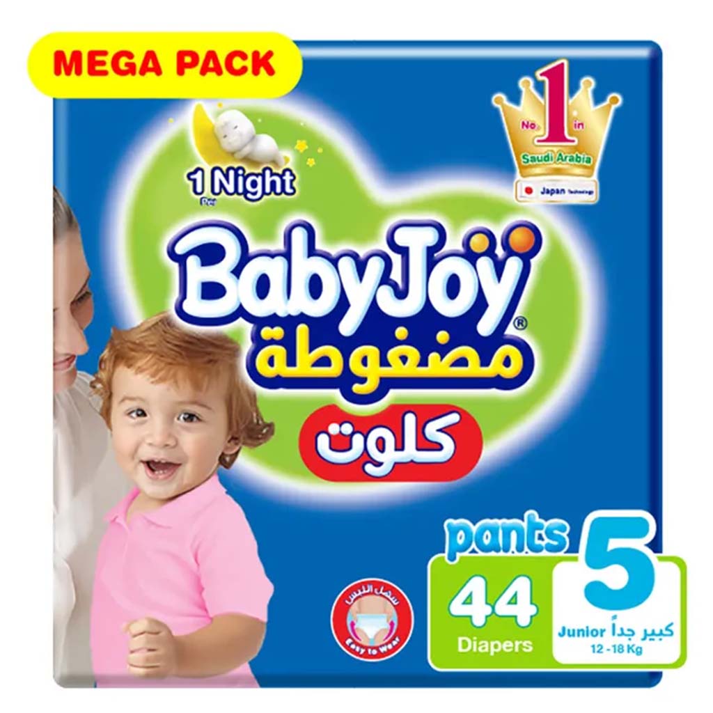 BabyJoy Compressed Diamond Pad Culotte Pant Baby Diapers, Size 5, Junior, For 12-18Kg Baby, Mega Pack of 44's - Easy Pharmacy LLC