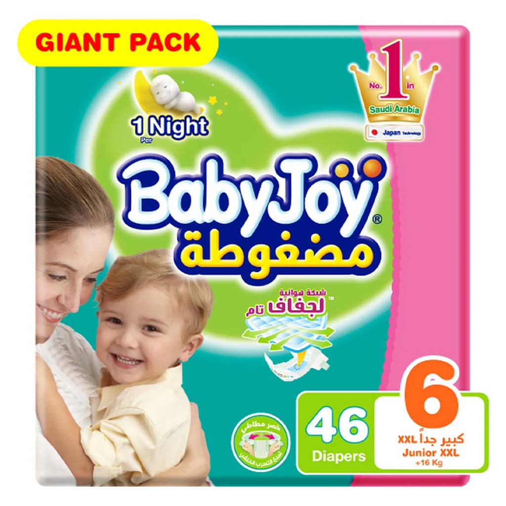 BabyJoy Compressed Diamond Pad Baby Diapers, Size 6, Junior, XXL For 16+Kg Baby, Giant Pack of 46's - Easy Pharmacy LLC