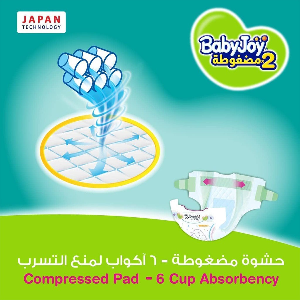 BabyJoy 2 x Compressed Baby Diapers For Infants, Small Size - 2, For 3.5-7Kg Baby, Jumbo Pack of 68's - Easy Pharmacy LLC
