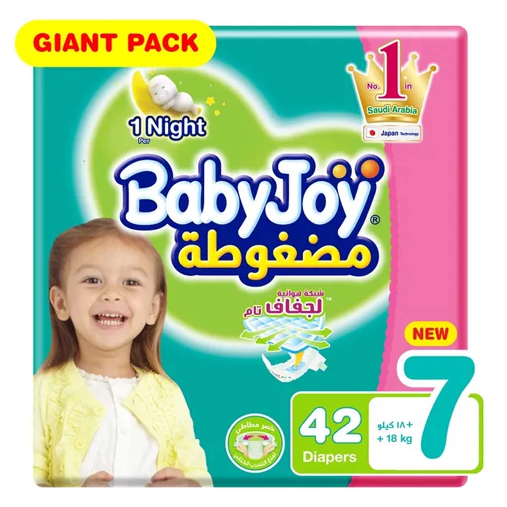 BabyJoy Compressed Diamond Pad Baby Diapers, Size 7, For 18+Kg Baby, Pack of 42's - Easy Pharmacy LLC