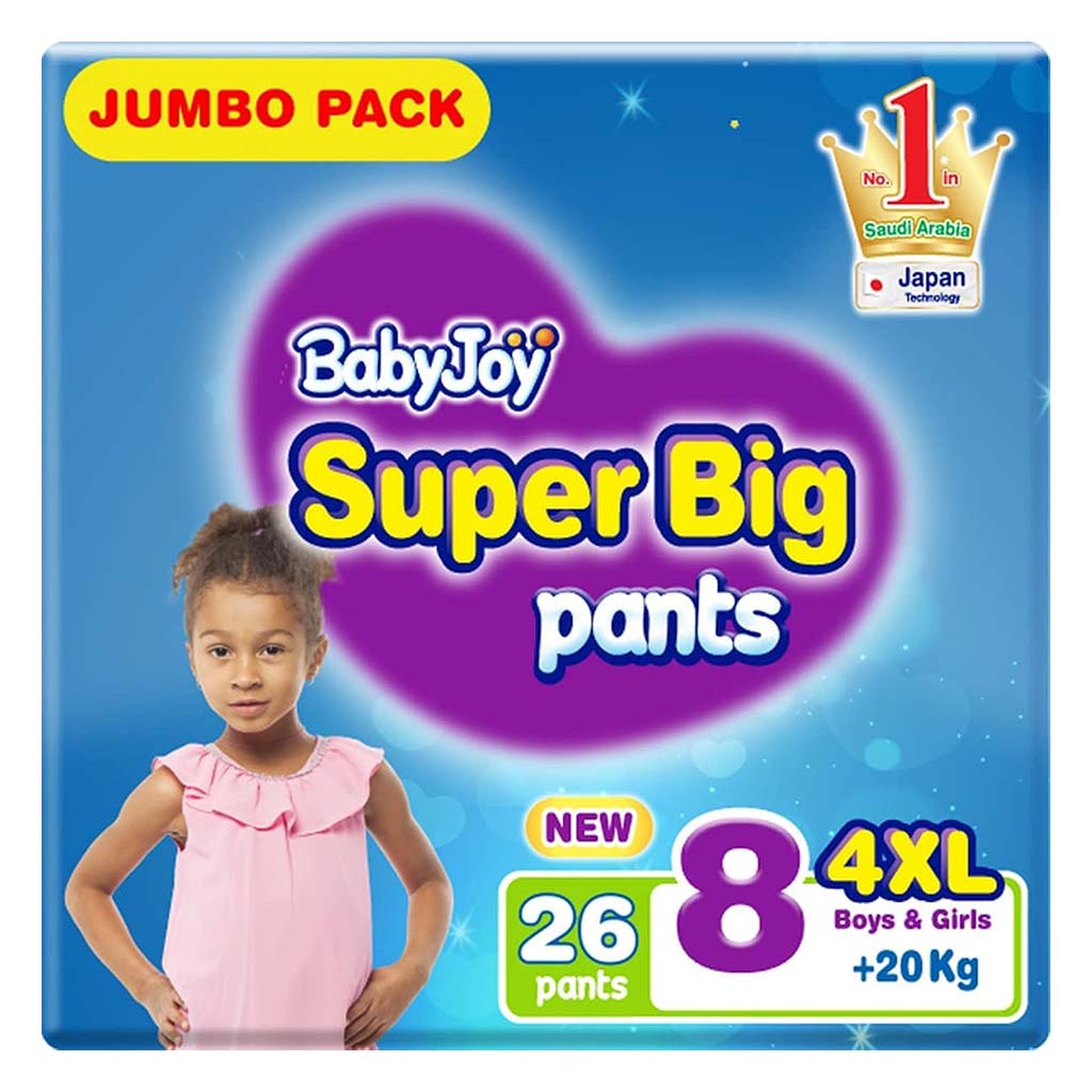 BabyJoy Super Big Diaper Pants For Girls & Boys, Size 8 - 4XL For 20+ Kg Baby, Jumbo Pack of 26's - Easy Pharmacy LLC