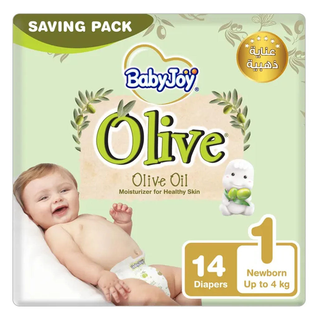 BabyJoy Olive Baby Diapers, Size 1 For Newborn Up to 4Kg, Saving Pack of 14's - Easy Pharmacy LLC