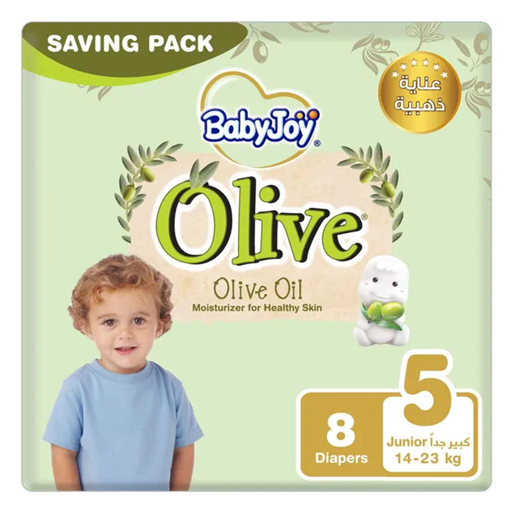 BabyJoy Olive Baby Diapers Size 5, Junior For 14-23Kg Baby, Saving Pack of 8's - Easy Pharmacy LLC