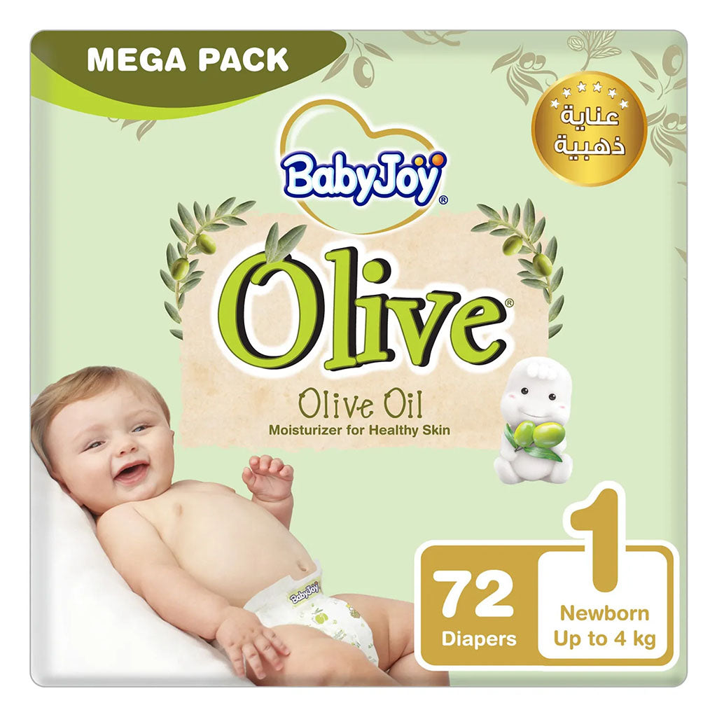 BabyJoy Olive Baby Diapers, Size 1 For Newborn Up to 4Kg, Mega Pack of 72's - Easy Pharmacy LLC