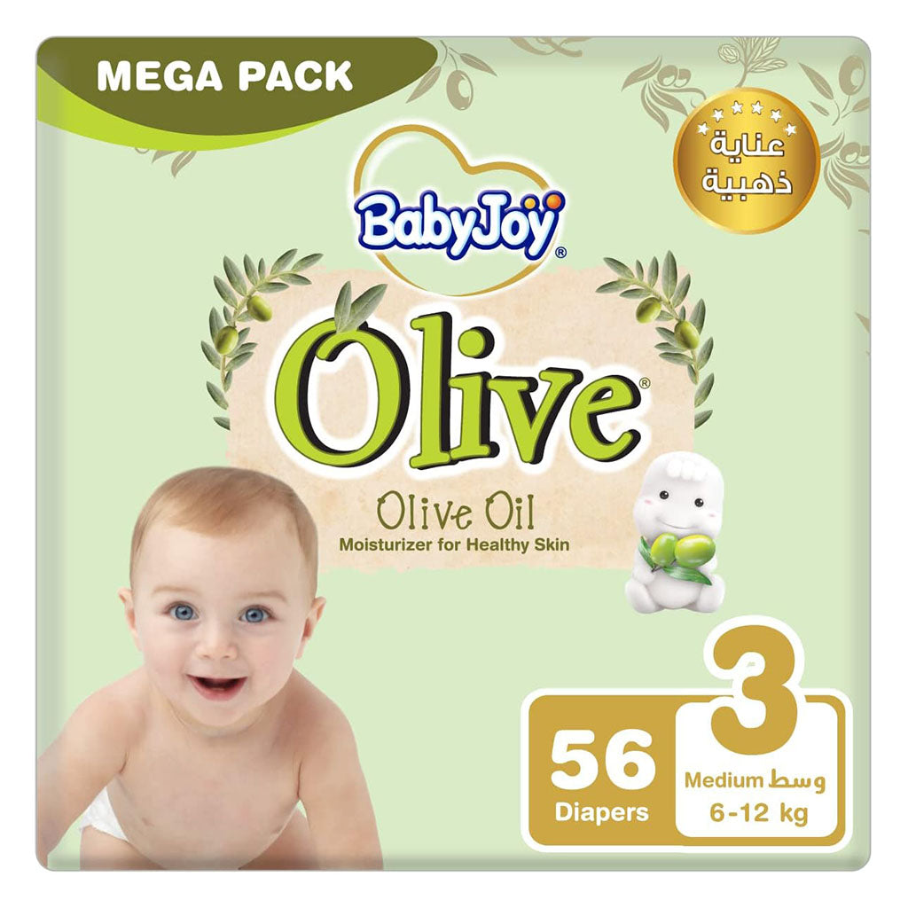 BabyJoy Olive Baby Diapers Size 3, Medium For 6-12Kg Baby, Mega Pack of 56's - Easy Pharmacy LLC