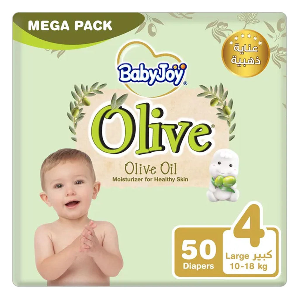 BabyJoy Olive Baby Diapers Size 4, Large For 10-18Kg Baby, Mega Pack of 50's - Easy Pharmacy LLC