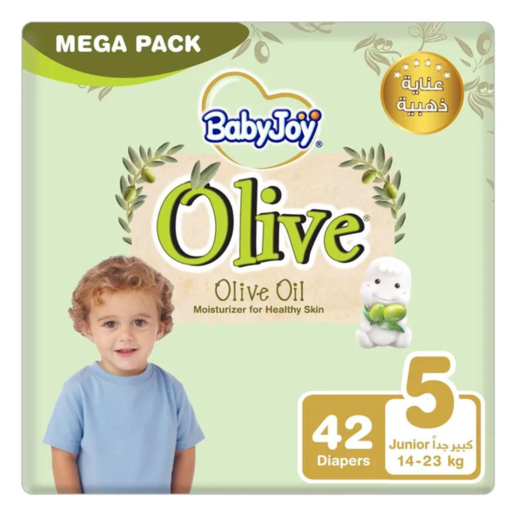 BabyJoy Olive Baby Diapers Size 5, Junior For 14-23Kg Baby, Mega Pack of 42's - Easy Pharmacy LLC