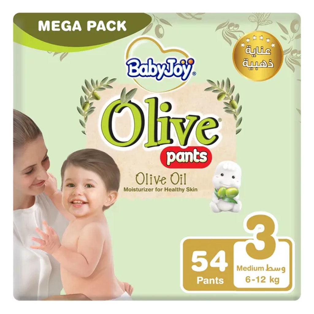 BabyJoy Olive Baby Pant Diapers, Size 3, Medium For 6-12Kg Baby, Mega Pack of 54's - Easy Pharmacy LLC