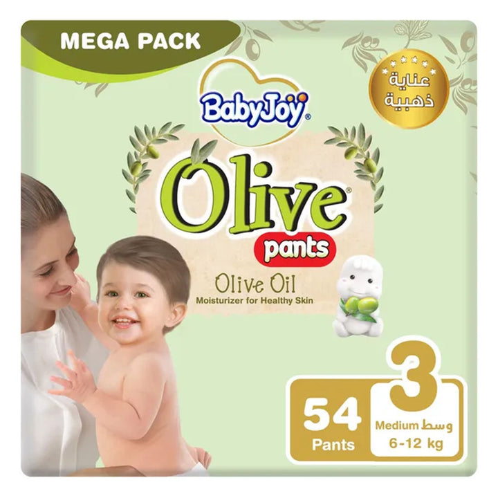 BabyJoy Olive Baby Pant Diapers, Size 3, Medium For 6-12Kg Baby, Mega Pack of 54's - Easy Pharmacy LLC