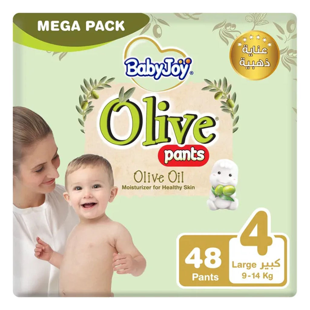 BabyJoy Olive Baby Pant Diapers, Size 4, Large For 9-14Kg Baby, Mega Pack of 48's - Easy Pharmacy LLC